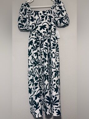 Time and True Blue & White Floral Puff-Sleeve Maxi Dress